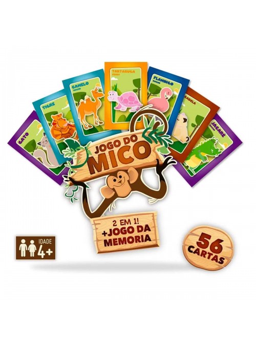 Jogo do Mico 2 em 1 Jogo da Memória Cartas Animais 56 Cartas Lembrancinha