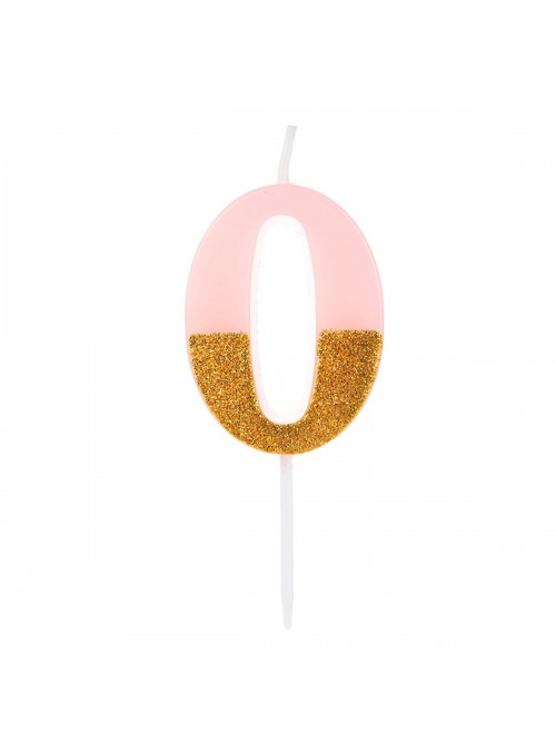 Vela De Aniversário Número 0 Rosa Com Glitter Dourado 8,5cm