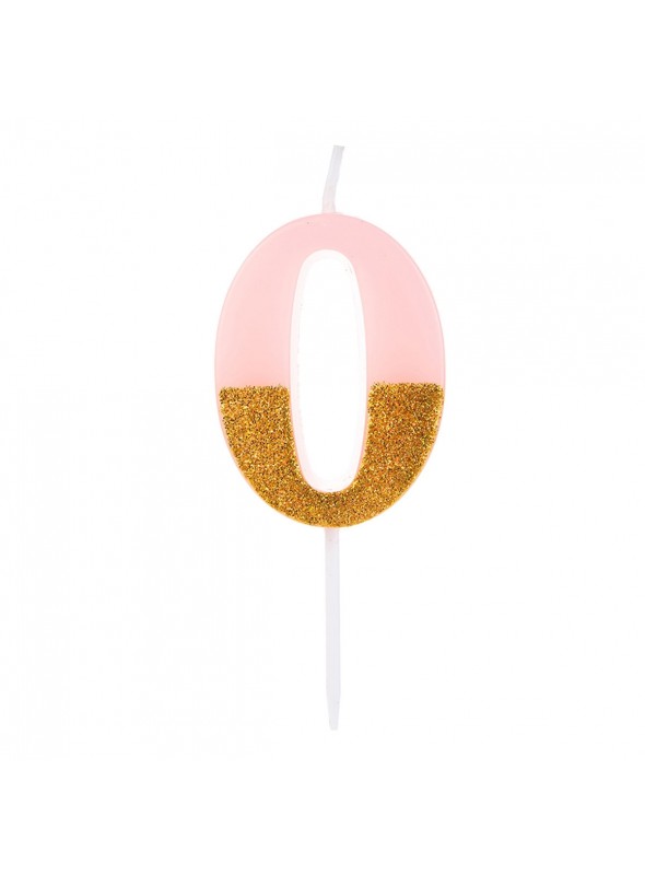 Vela De Aniversário Número 0 Rosa Com Glitter Dourado 8,5cm