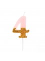 Vela De Aniversário Número 4 Rosa Com Glitter Dourado 8,5cm