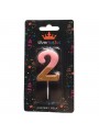 Vela De Aniversário Número 2 Rosa Com Glitter Dourado 8,5cm