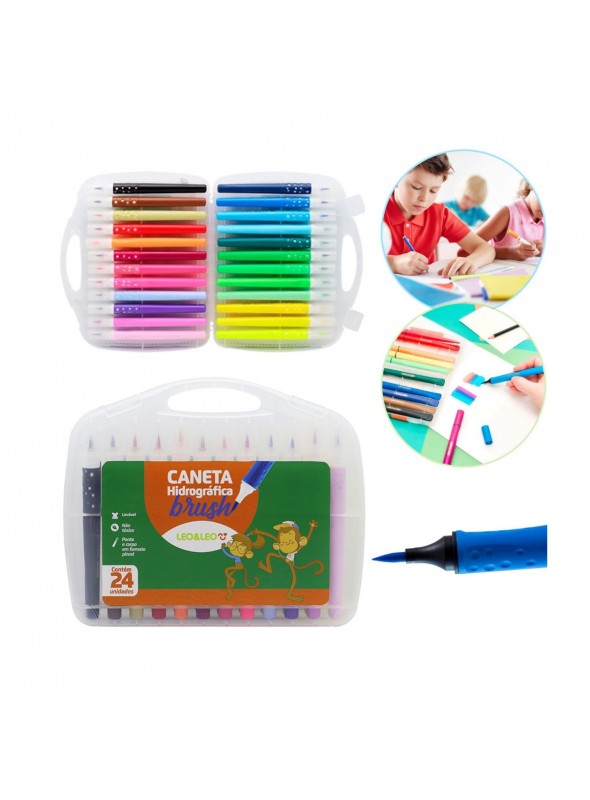 Canetinha Hidrográfica Brush Estojo com 24 Cores Lembrancinha Papelaria