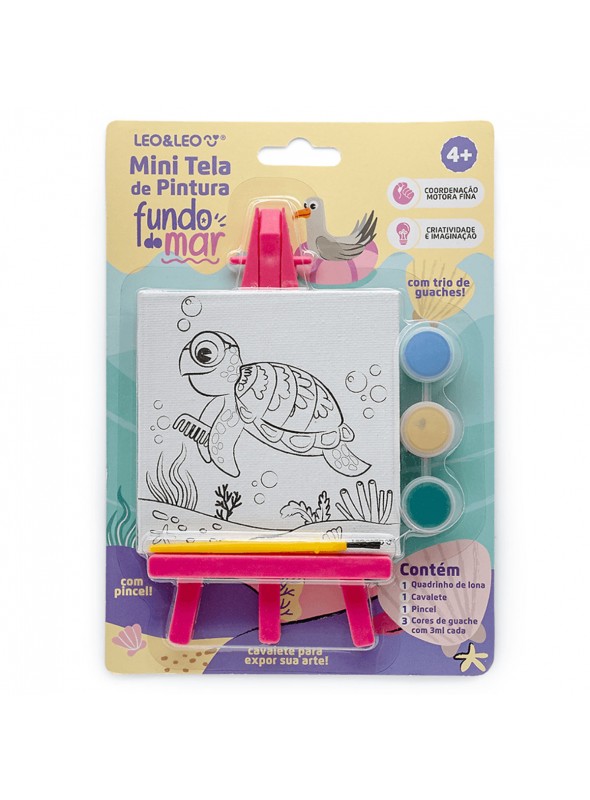 Lembrancinha Kit Mini Tela de Pintura Fundo do Mar 3 Tintas 1 Pincel 1 Cavalete