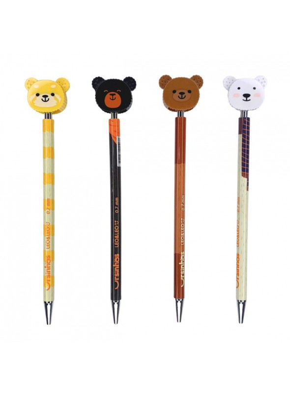 Lapiseira Ursinho 0.7mm Kit com 4 Unidades Papelaria Fofa