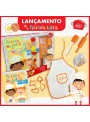 Livro Kit Pequenos Chefs - Livro de Receitas, Cortadores, Chapéu do Chefe, Rolo, Espátula e Avental
