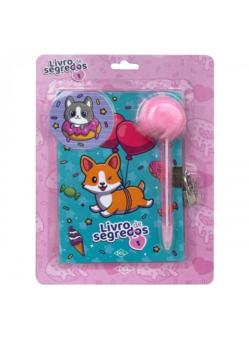 Diário Livro de Segredos Pets Fofinhos com Caneta Pompom Lembrancinha
