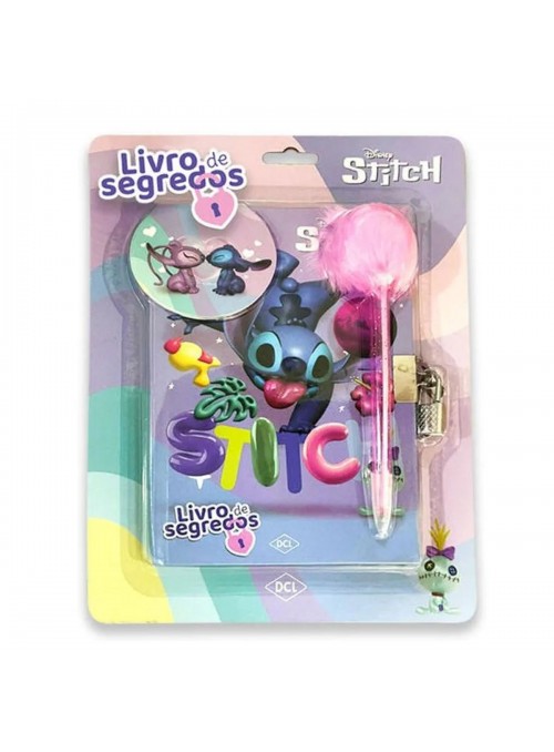 Diário Livro de Segredos Stitch com Caneta Pompom Lembrancinha