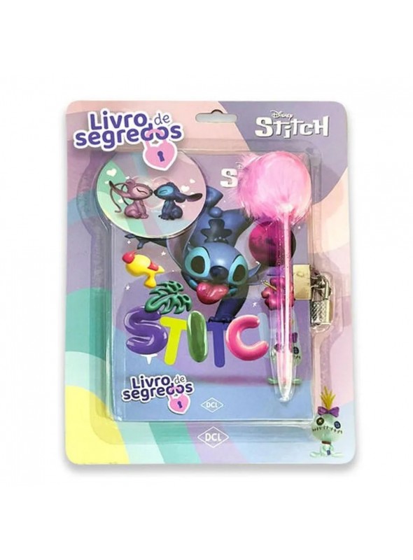 Diário Livro de Segredos Stitch com Caneta Pompom Lembrancinha