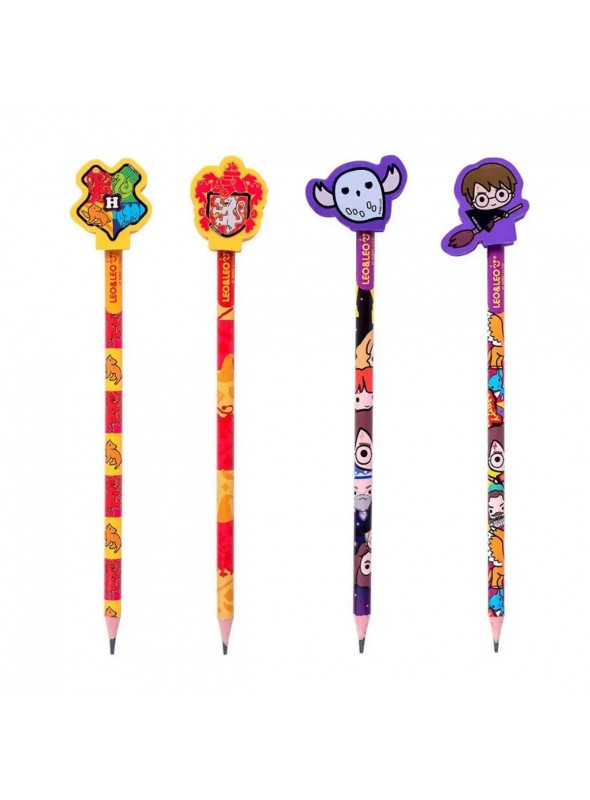 Lapis HB com Borracha Harry Potter Kit com 4 Unidades Papelaria Fofa