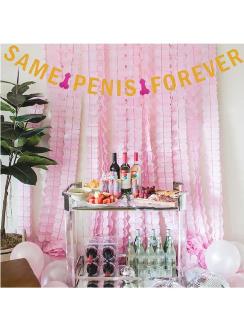 Faixa Decorativa &quot;Same Penis Forever&quot; Dourado E Rosa