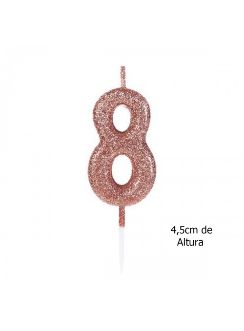 Vela de Aniversário Número 8 Glitter Rose Gold 4,5cm