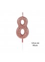 Vela de Aniversário Número 8 Glitter Rose Gold 4,5cm