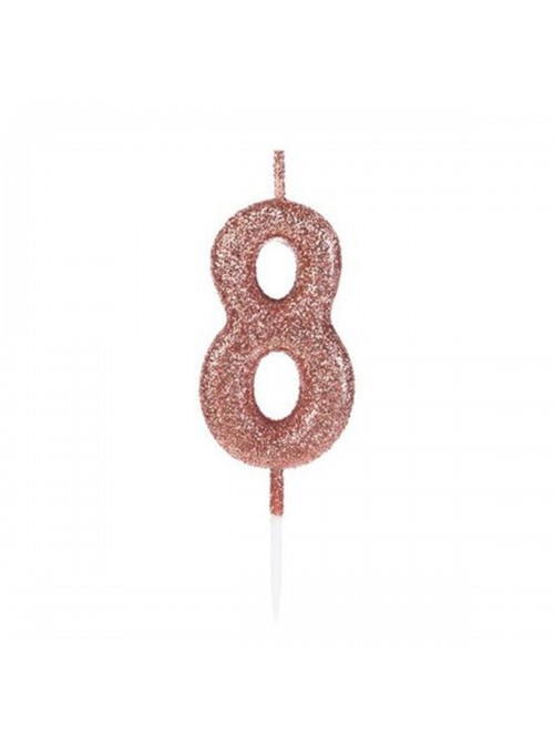 Vela de Aniversário Número 8 Glitter Rose Gold 4,5cm