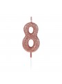 Vela de Aniversário Número 8 Glitter Rose Gold 4,5cm
