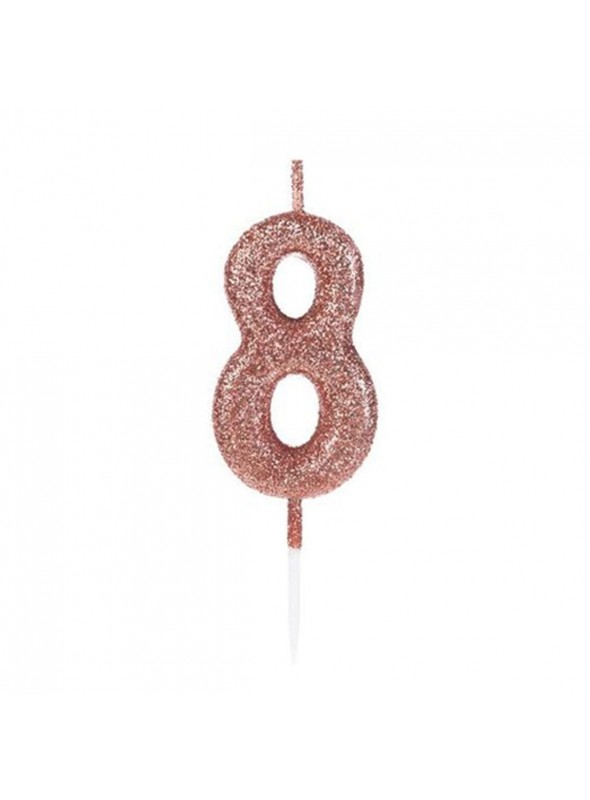 Vela de Aniversário Número 8 Glitter Rose Gold 4,5cm