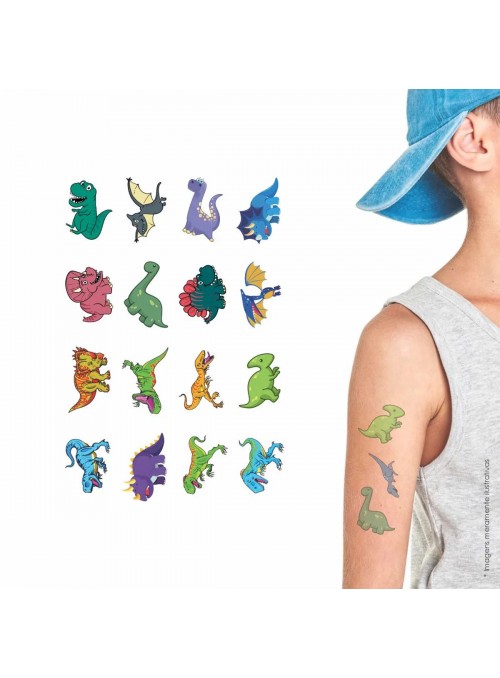 Lembrancinha Tatuagem de Pele Temporária Festa Dinossauros 16 Unidades