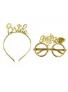 Kit Noiva Adereço de Festa Tiara Bride e Óculos Bride Dourado Despedida de Solteira