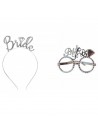 Kit Noiva Adereço de Festa Tiara Bride e Óculos Bride Prata Despedida de Solteira