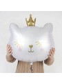 Balão Metalizado Gatinho com Coroa 64cm x 74cm Branco