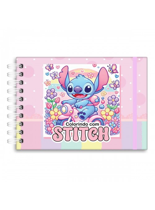 Livro De Colorir Stitch 50 Páginas 180g Capa Dura Holográfica Relaxamento E Criatividade