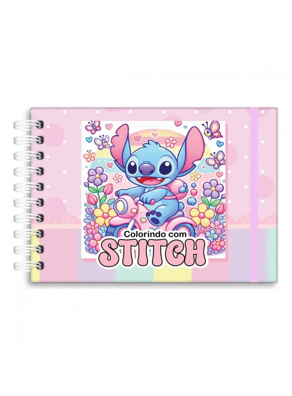 Livro De Colorir Stitch 50 Páginas 180g Capa Dura Holográfica Relaxamento E Criatividade