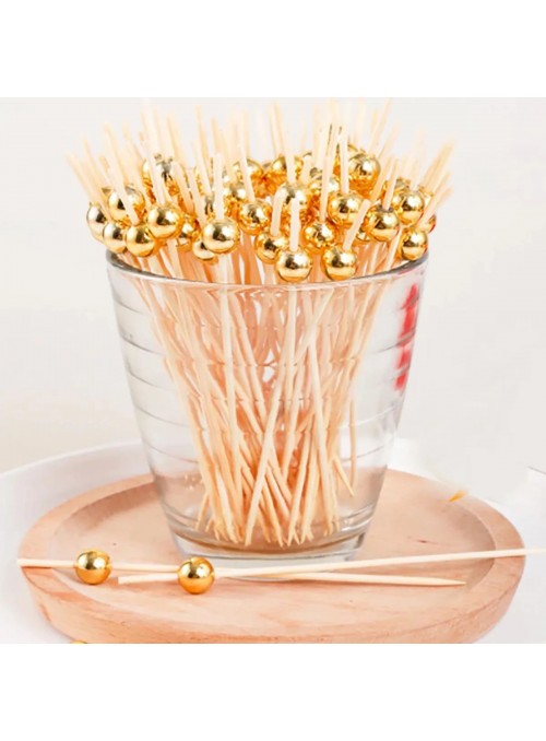 Palitos de Bambu para Petiscos Bolinhas Douradas 12cm Silver Festas 20 unidades
