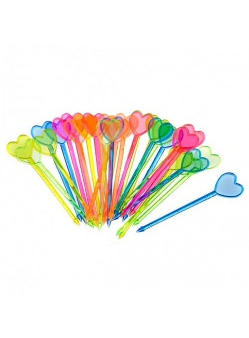 Palito para Petisco Decorativo Coração Colorido 8,5cm 24 Unidades