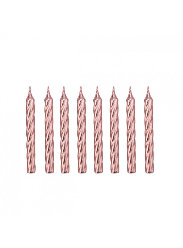 Velas de Bolo Aniversário Espiral Rosé Gold – 8 unidades