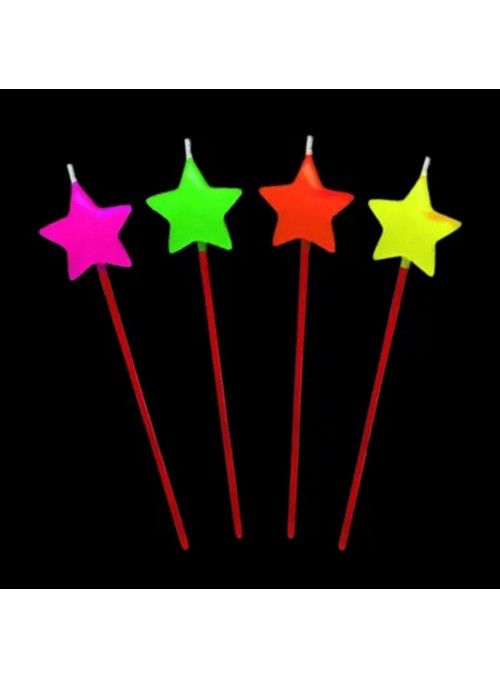 Vela de Aniversário Estrela Neon 14cm Altura Silver Festas 4 Unidades