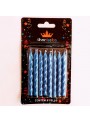 Velas de Bolo Aniversário Espiral Azul Metalizado – 8 unidades