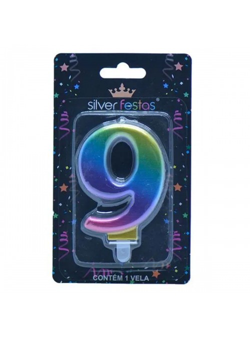 Vela de Aniversário Wave Colorida Número 9 – 1 unidade