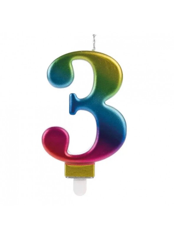 Vela de Aniversário Wave Colorida Número 3 – 1 unidade