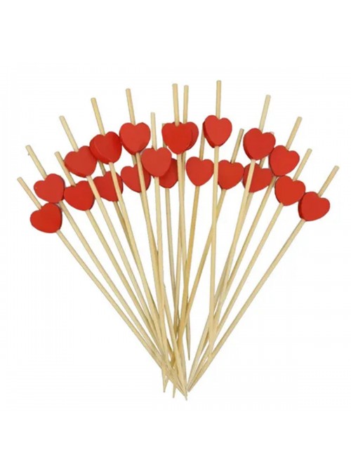 Palitos de Bambu para Petiscos Coração Vermelho 12cm Silver Festas 20 unidades