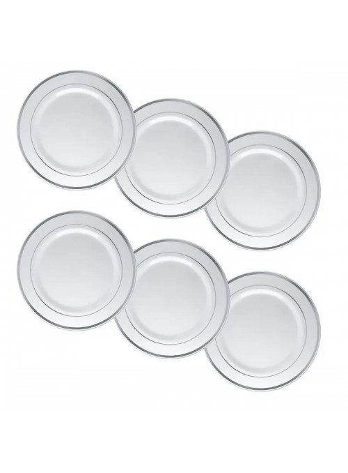 Pratos Sobremesa Descartáveis Luxo Prata – 6 unidades