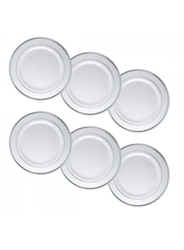 Pratos Sobremesa Descartáveis Luxo Prata – 6 unidades