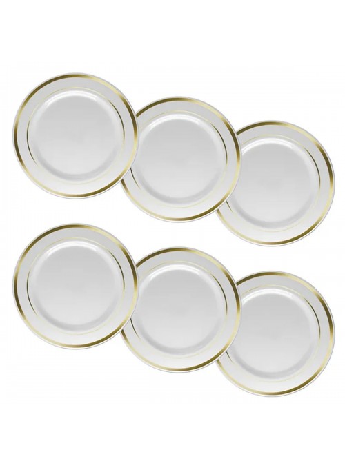 Pratos Sobremesa Descartáveis Luxo Dourado – 6 unidades