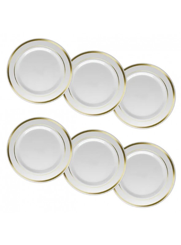 Pratos Sobremesa Descartáveis Luxo Dourado – 6 unidades