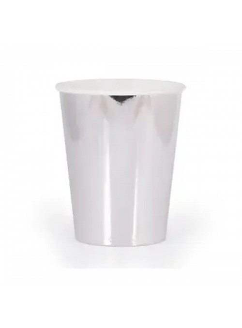 Copos Descartáveis de Papel Liso Prata – 10 unidades