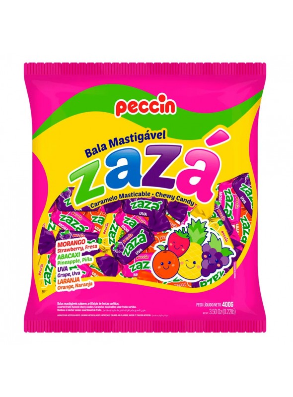 Bala Mastigável Zazá 400g Sabores de Frutas Sortidas Guloseimas