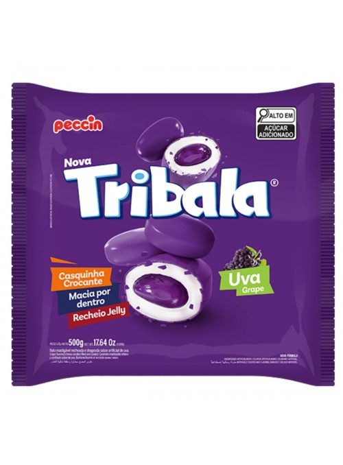 Bala Tri Bala Mastigável Recheada Crocante Uva 500g