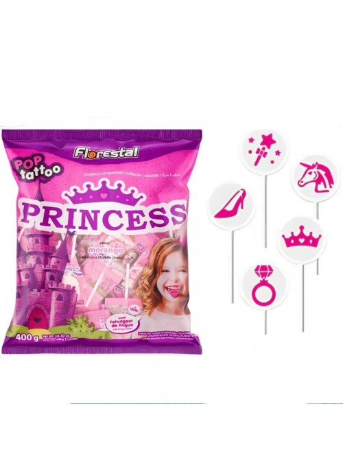 Pirulito Princess Pop Tattoo Morango com Tatuagem na Língua 400g