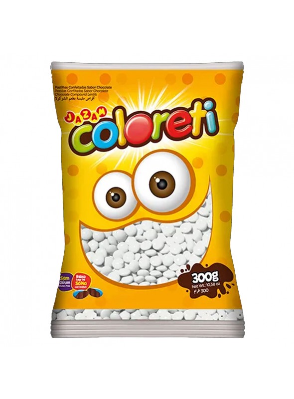 Coloreti Branco Confeito Sabor Chocolate 300g Pastilhas Confeitadas