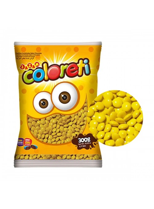 Coloreti Amarelo Confeito Sabor Chocolate 300g Pastilhas Confeitadas