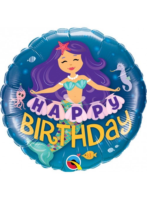 Balão Metalizado Happy Birthday Sereia – 1 unidade