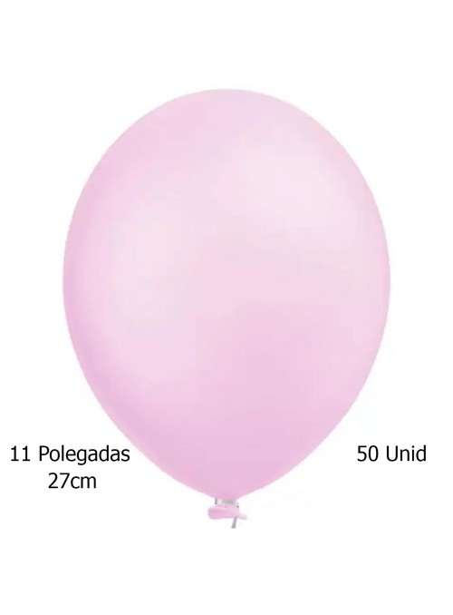 Balão de Látex Rosa Bebe Liso 11 Polegadas 27cm 50 Unidades