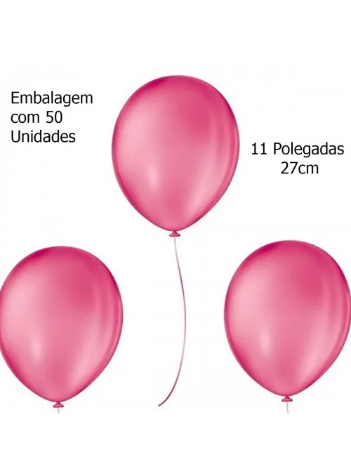 Balão de Látex Rosa Pink Liso 11 Polegadas 27cm 50 Unidades