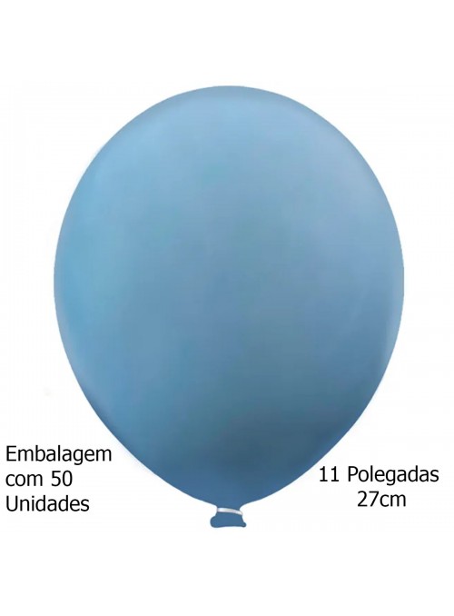 Balão de Látex Azul Jeans Liso 11 Polegadas 27cm 50 Unidades