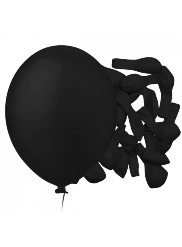 Balão de Látex Preto Liso 11 Polegadas 27cm 50 Unidades