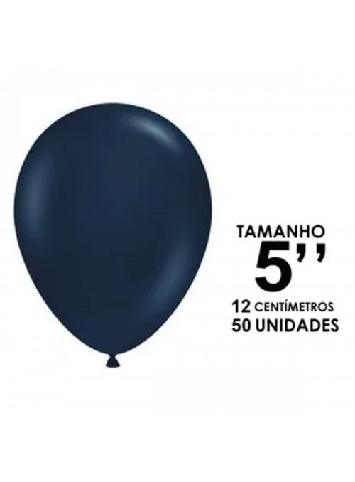 Balão de Látex Azul Naval Liso 5 Polegadas 12cm 50 Unidades