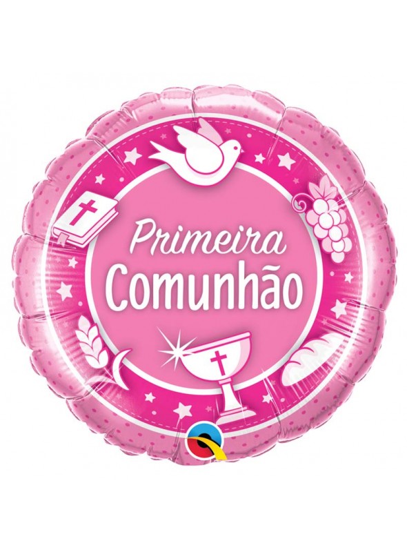 Balão Metalizado Primeira Comunhão Rosa – 1 unidade